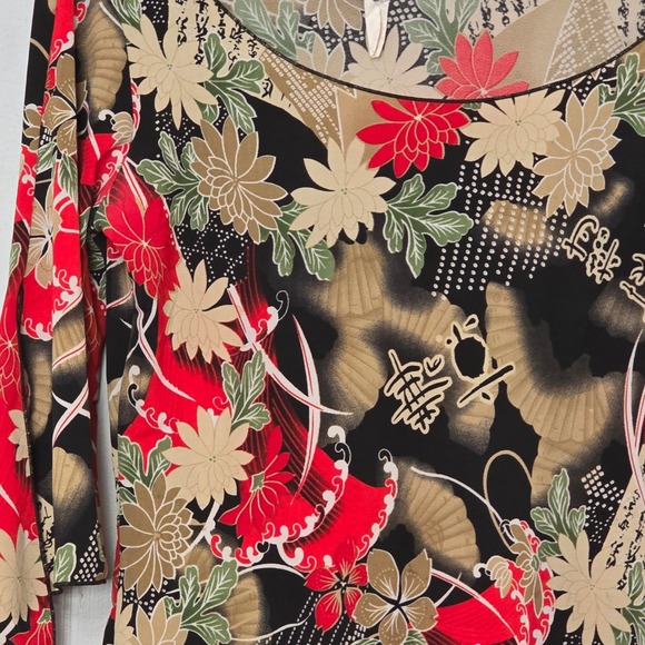 VTG Ravel Womens Black Red Floral Print 3/4 Sleeve Boat Neck Top Size Large - Picture 3 of 5